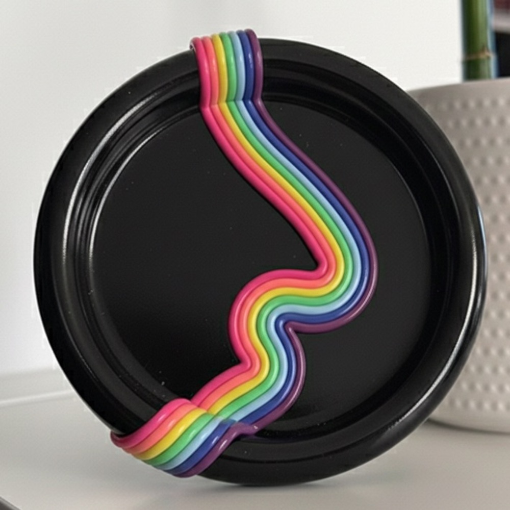 Rainbow Trinket Dish - Handmade - Black - 5 inch